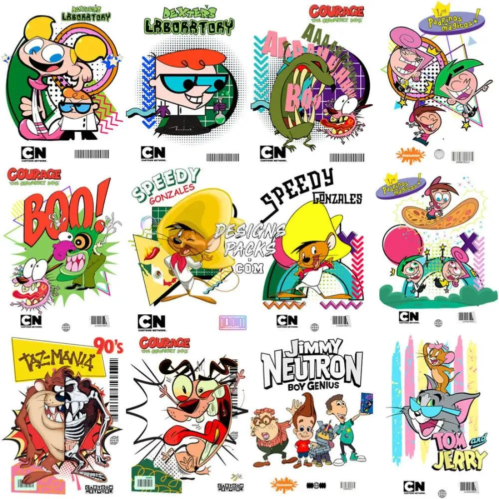 24 Cartoons 90s Kids Classics Street Wear Designs Bundle PNG