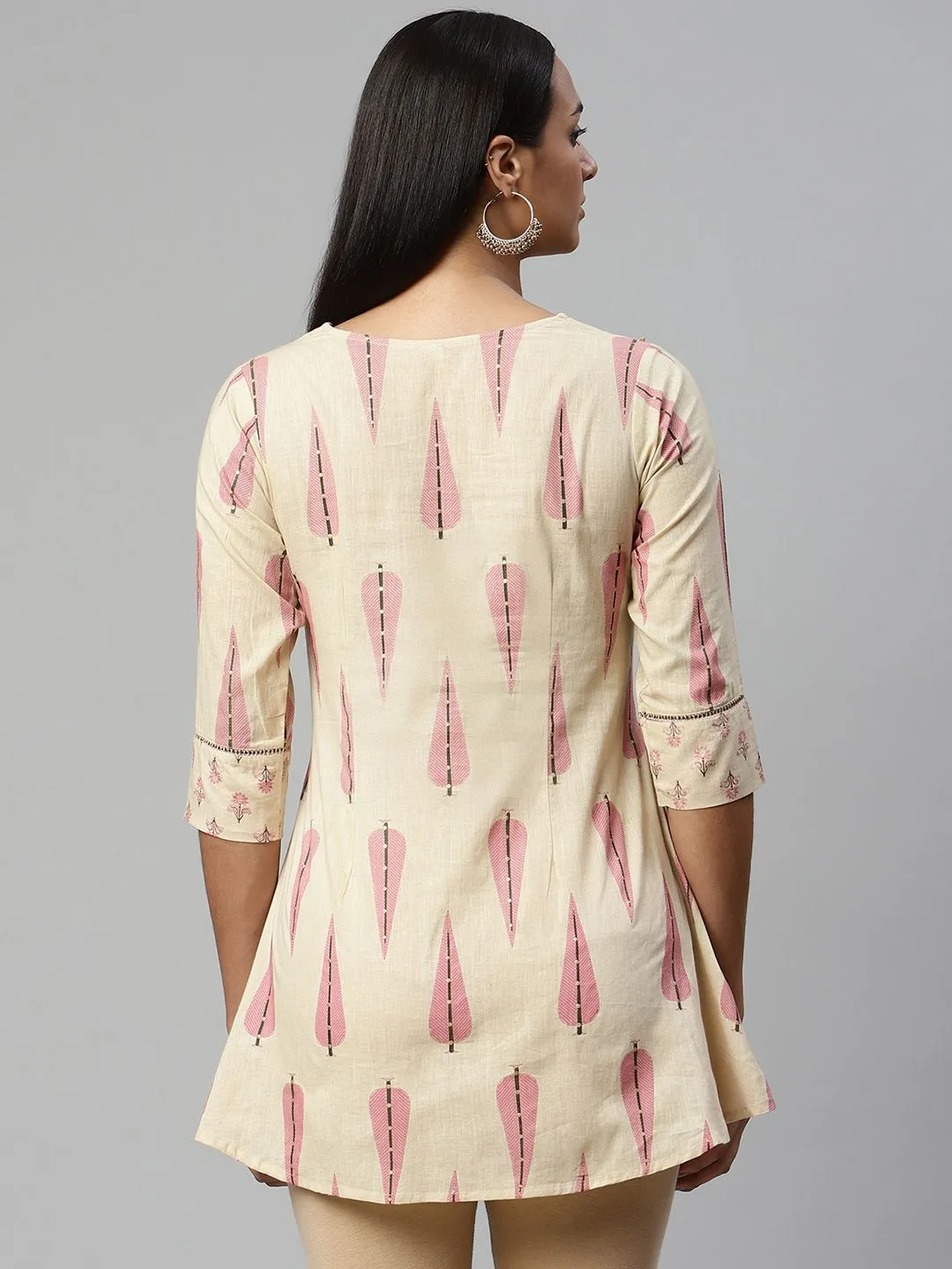 Beige Pure Cotton Printed Tunic