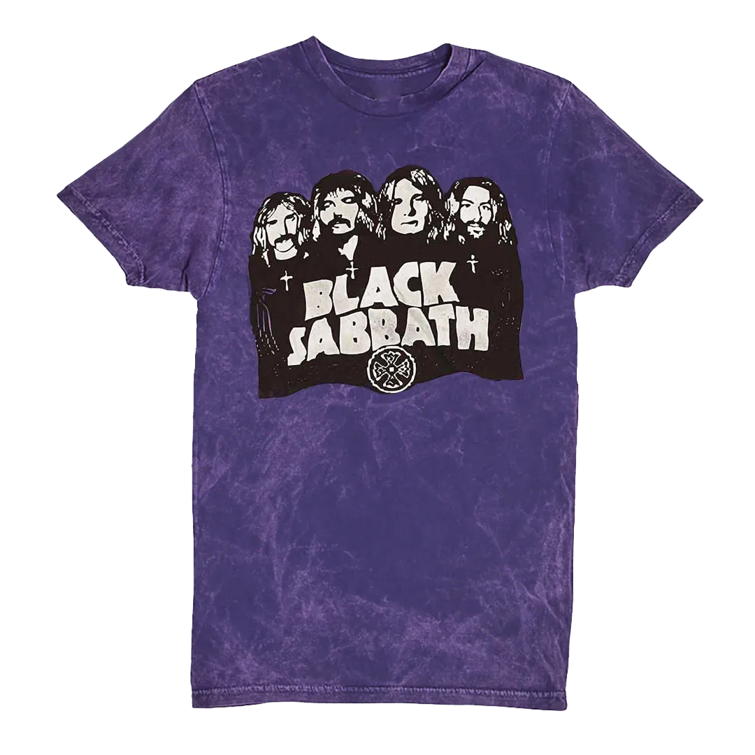 Black Sabbath - Band & Logo Acid Wash T-Shirt - Purple