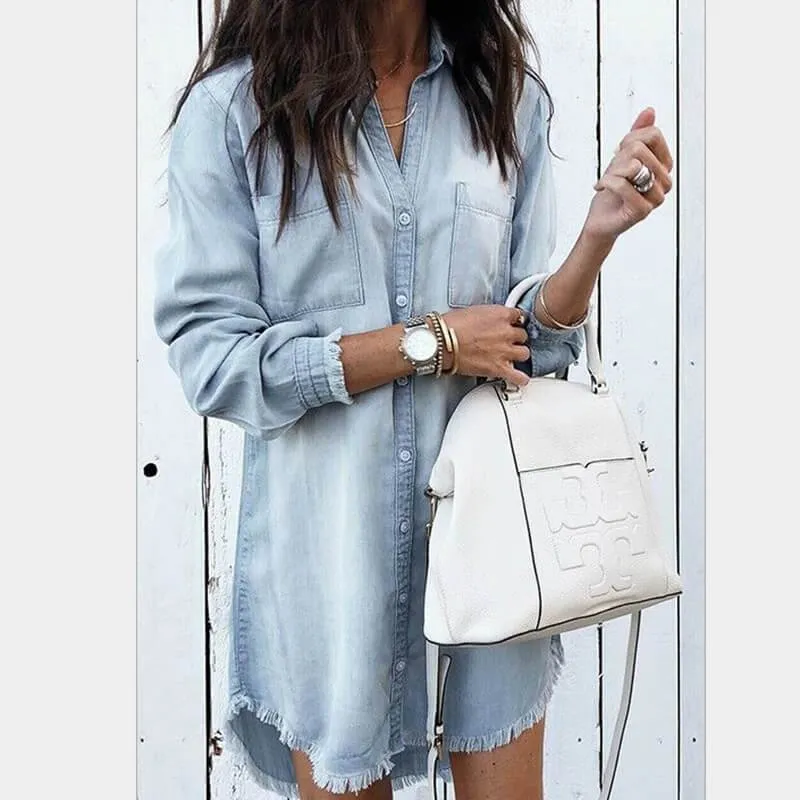 Button Long V-neck T-shirt