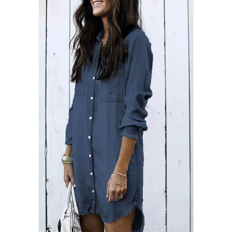 Button Long V-neck T-shirt