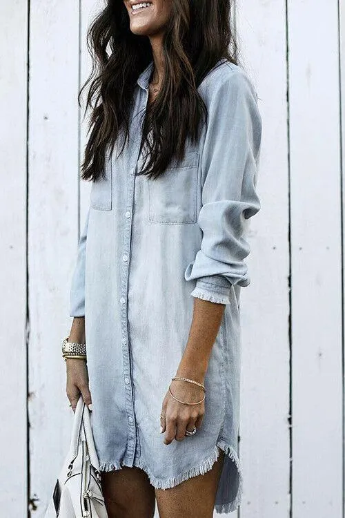 Button Long V-neck T-shirt