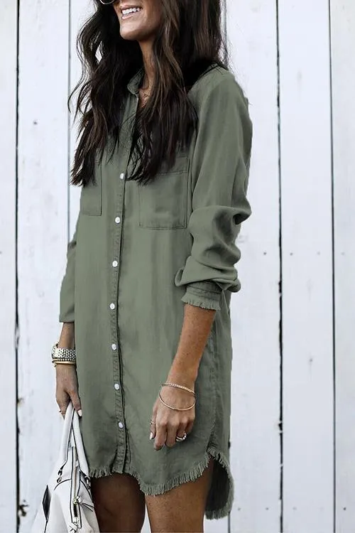 Button Long V-neck T-shirt