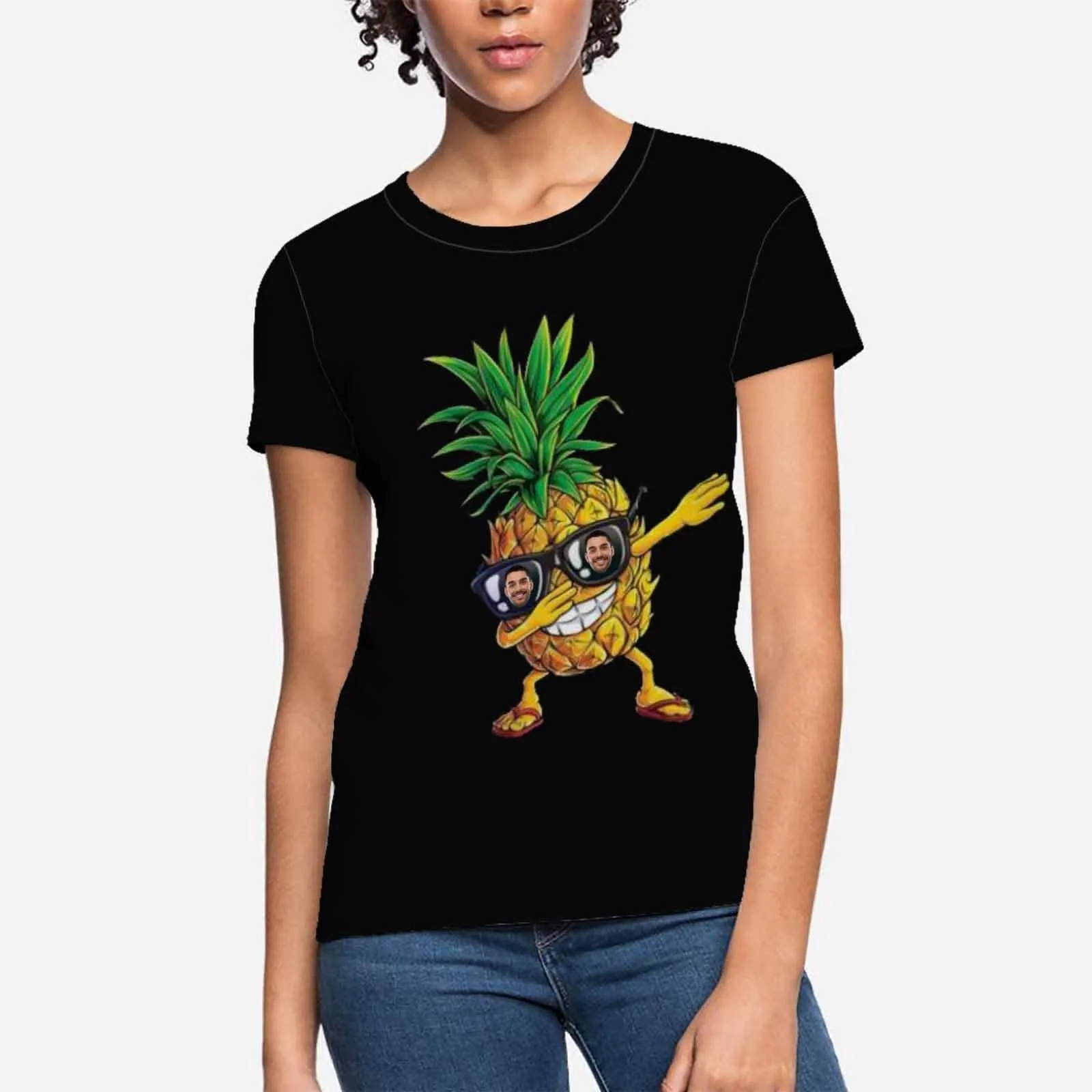 Custom Boyfriend Face Design Tee Pineapple Women's All Over Print T-shirt for Her