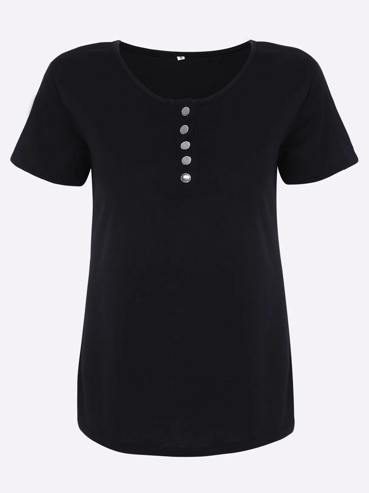 Custom V-Neck Button-front Short Sleeve Black T-Shirts