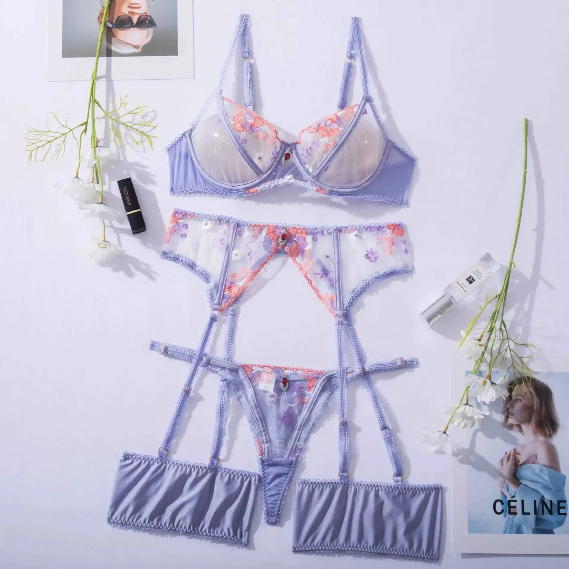 Enchantress Thong Garter Set with Stocking Leg Strap