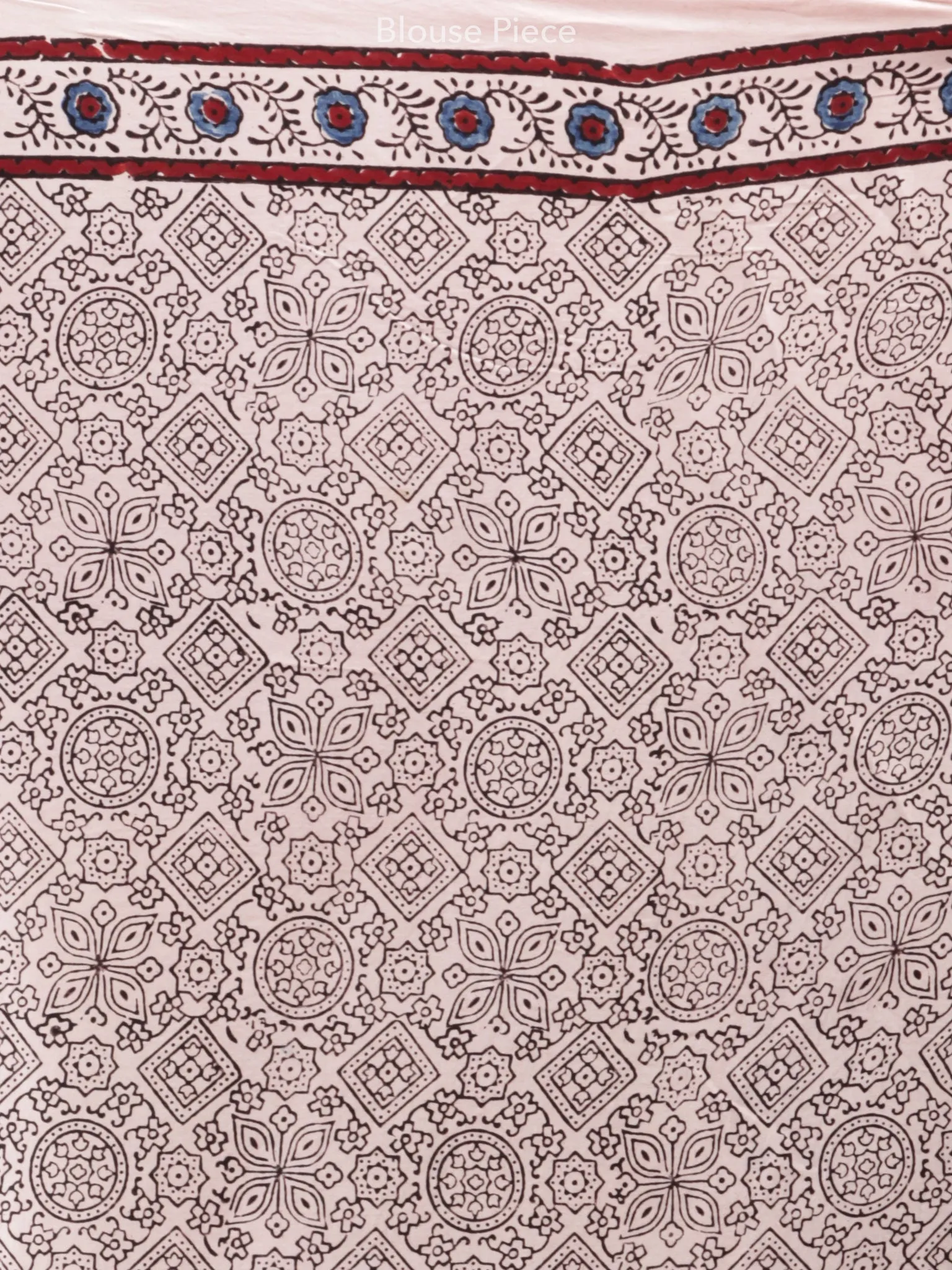 Ivory Red Indigo Ajrakh Hand Block Printed Modal Silk Saree - S031704183