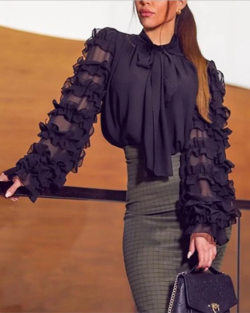 Julia Fashion - Women Elegant Fashion Black Patchwork sheer Shirts