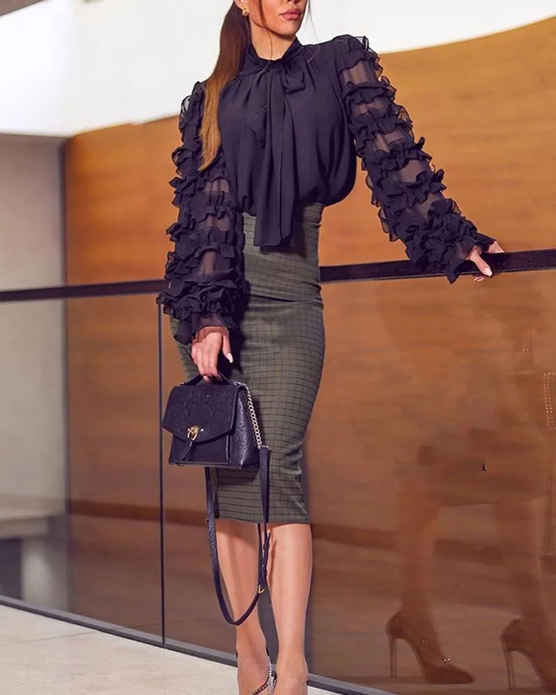 Julia Fashion - Women Elegant Fashion Black Patchwork sheer Shirts