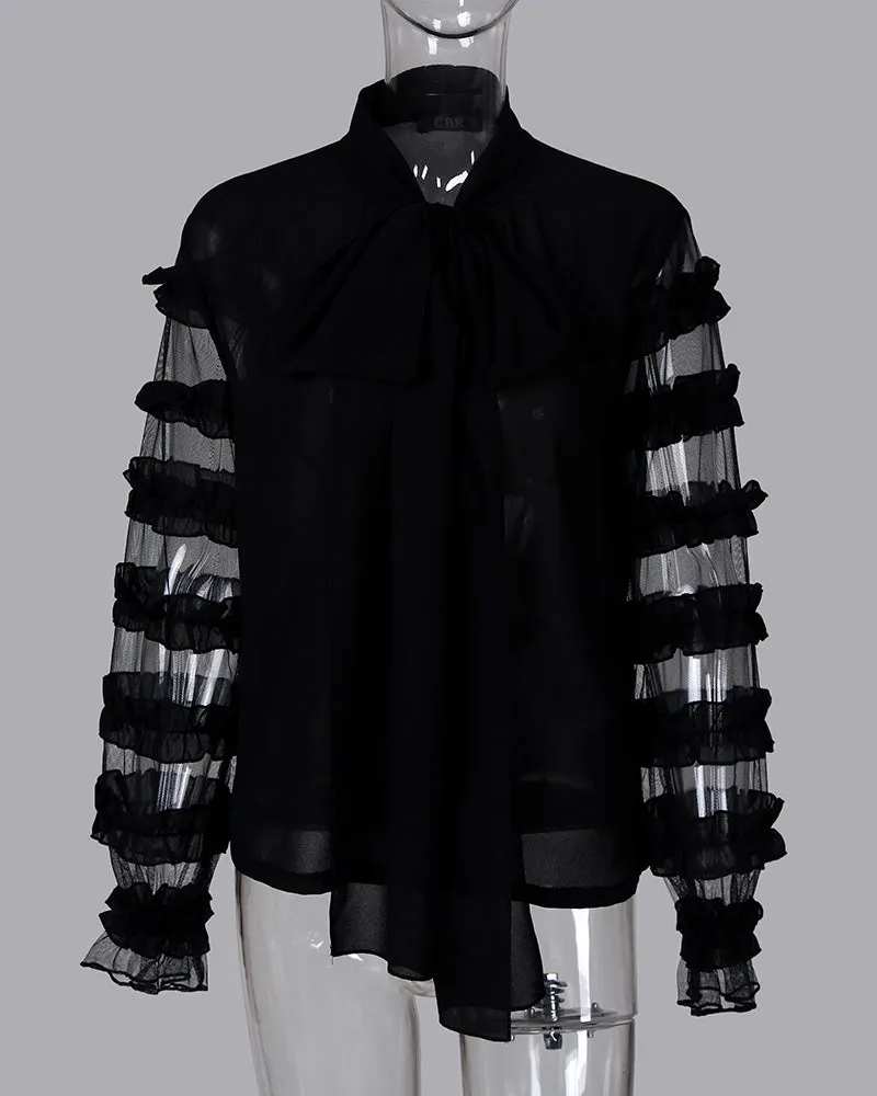 Julia Fashion - Women Elegant Fashion Black Patchwork sheer Shirts