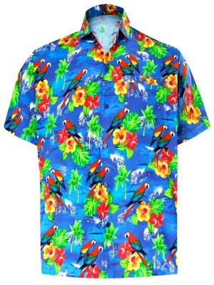 LA LEELA Men's Aloha Hawaiian Shirt Short Sleeve Button Down Casual Beach Party Printed shirt DRT154 Blue