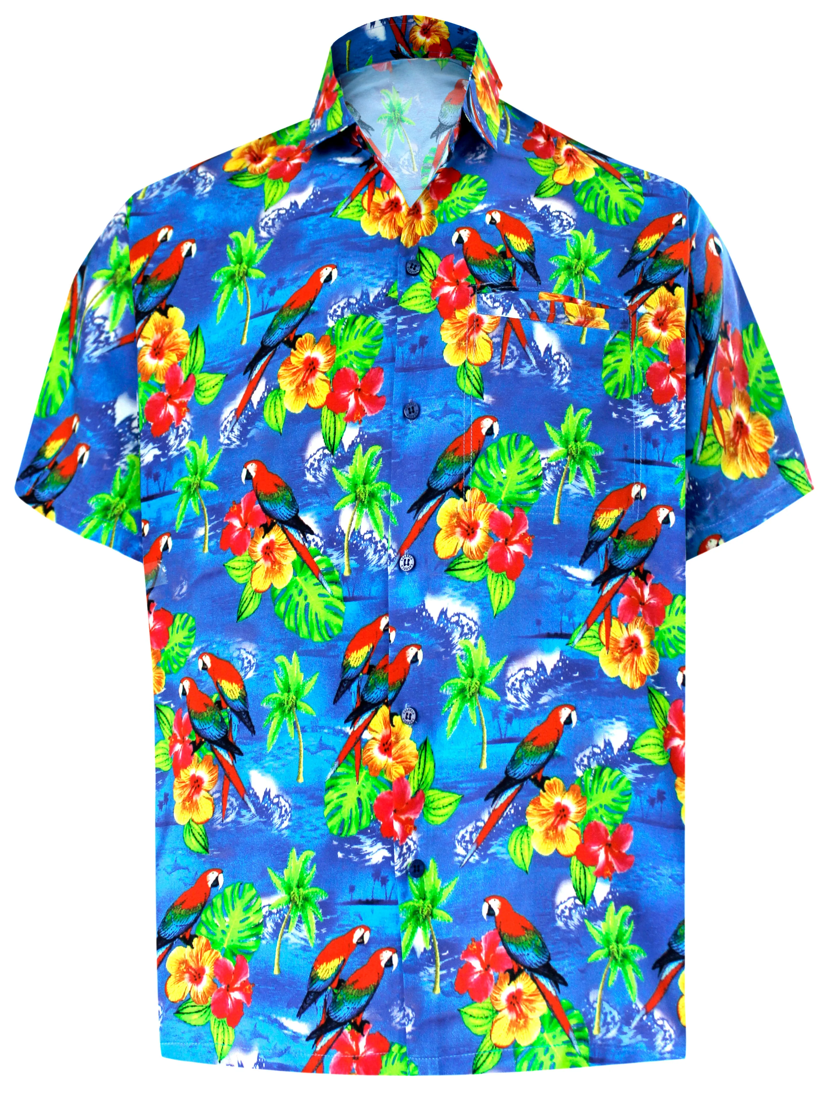 LA LEELA Men's Aloha Hawaiian Shirt Short Sleeve Button Down Casual Beach Party Printed shirt DRT154 Blue