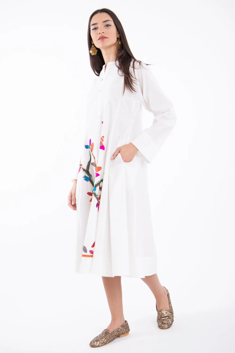One-Of-A-Kind Nousayba Hand Embroidered Tree Dress