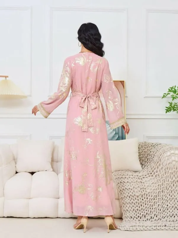 Pink Stamped Fashion Muslim Womens Kaftan Dress for Parties