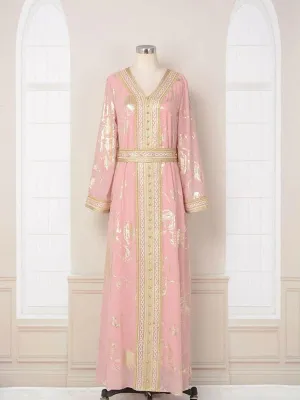 Pink Stamped Fashion Muslim Womens Kaftan Dress for Parties
