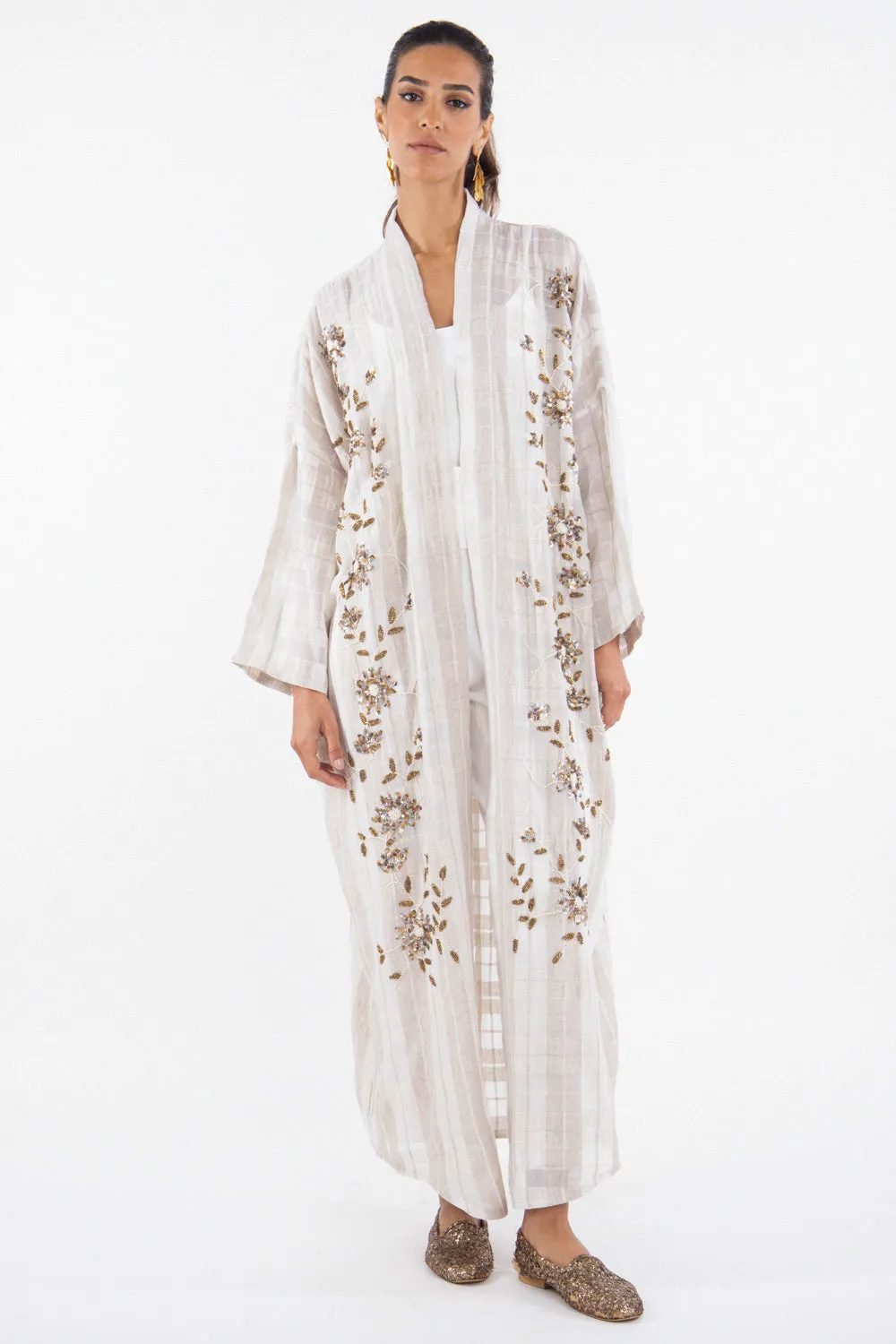 Rajwa Linen Embroidered Beige Abaya