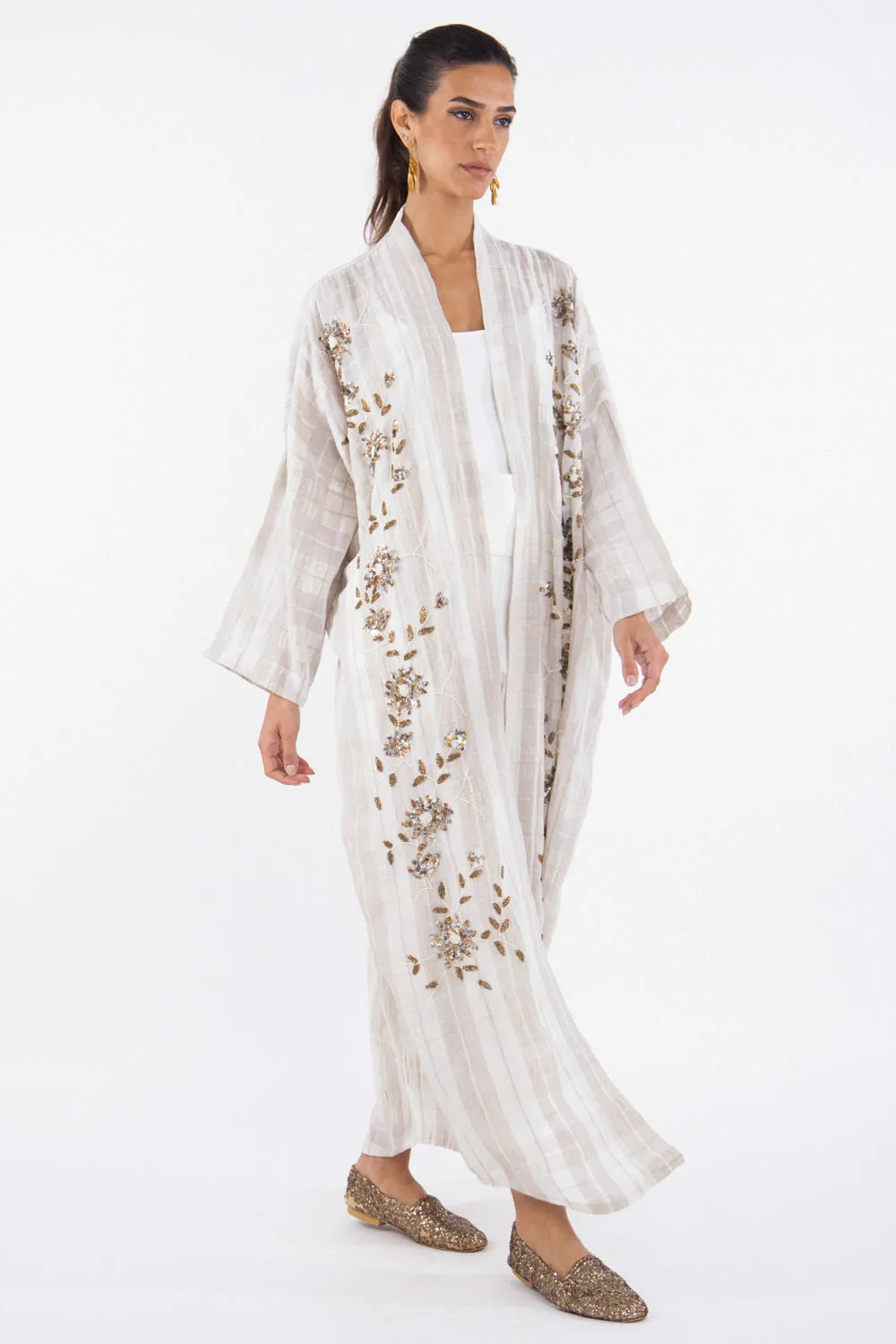 Rajwa Linen Embroidered Beige Abaya