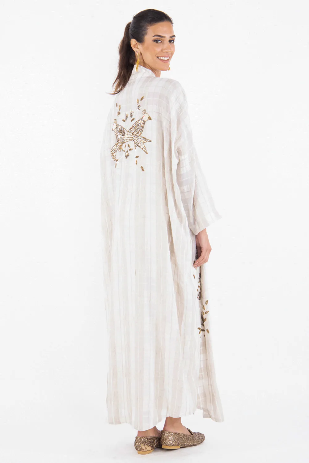 Rajwa Linen Embroidered Beige Abaya