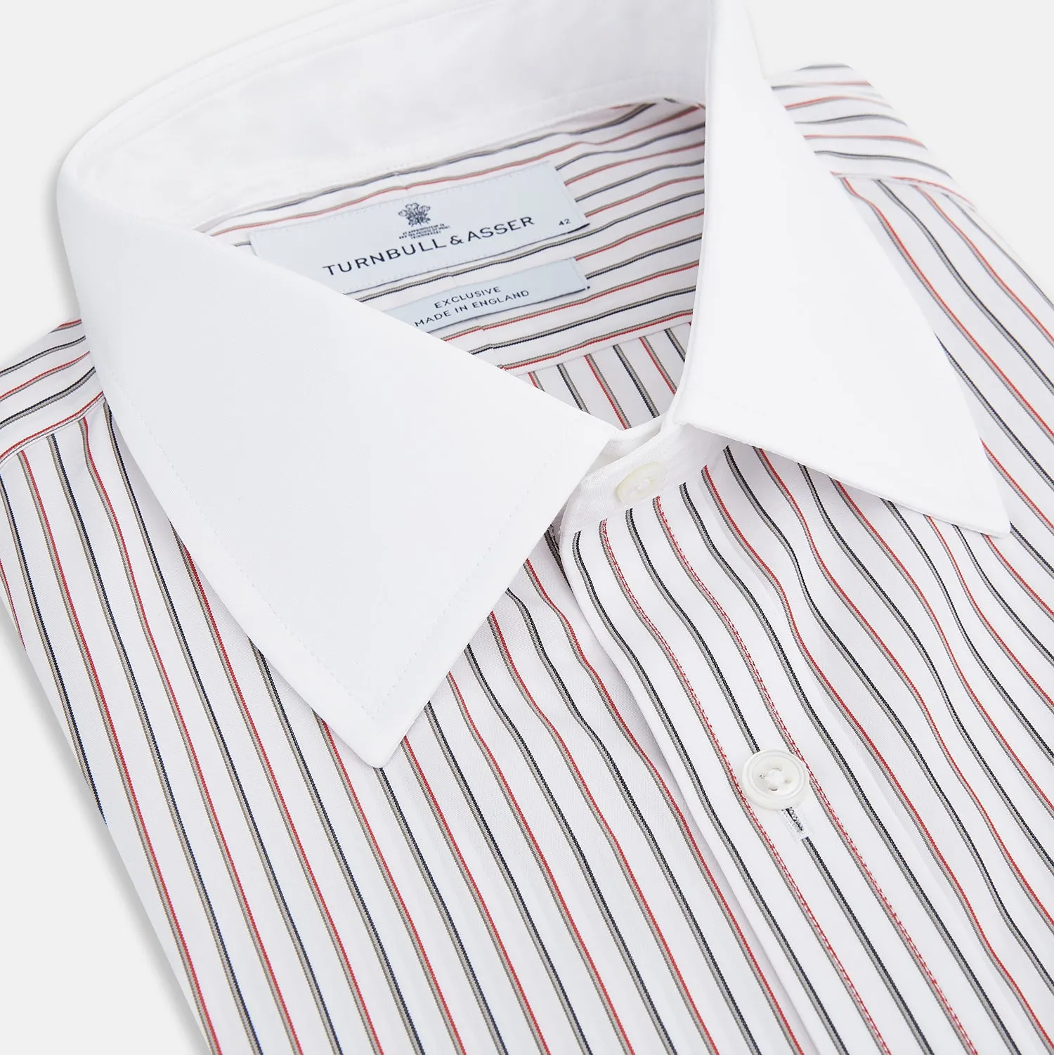 Red Double Stripe Mayfair Shirt with Contrast T&A Collar and Cuffs
