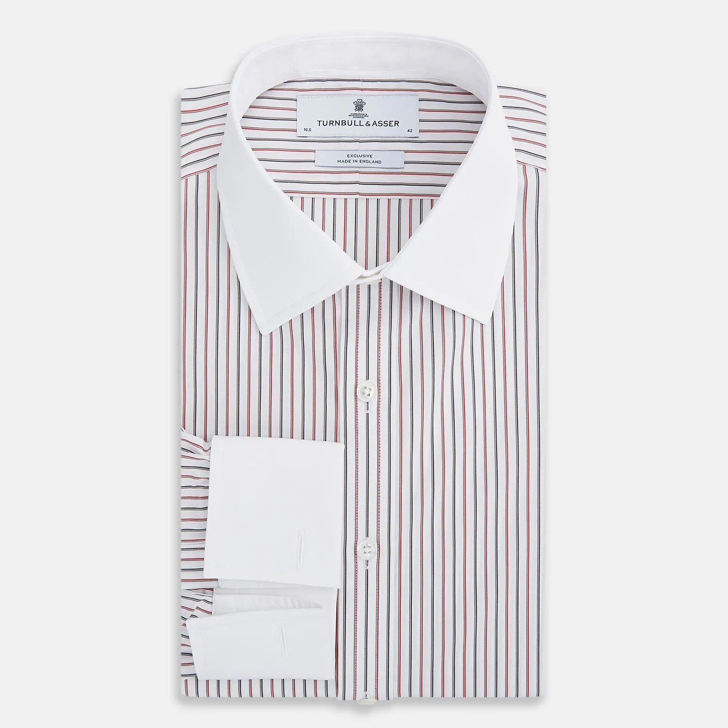 Red Double Stripe Mayfair Shirt with Contrast T&A Collar and Cuffs