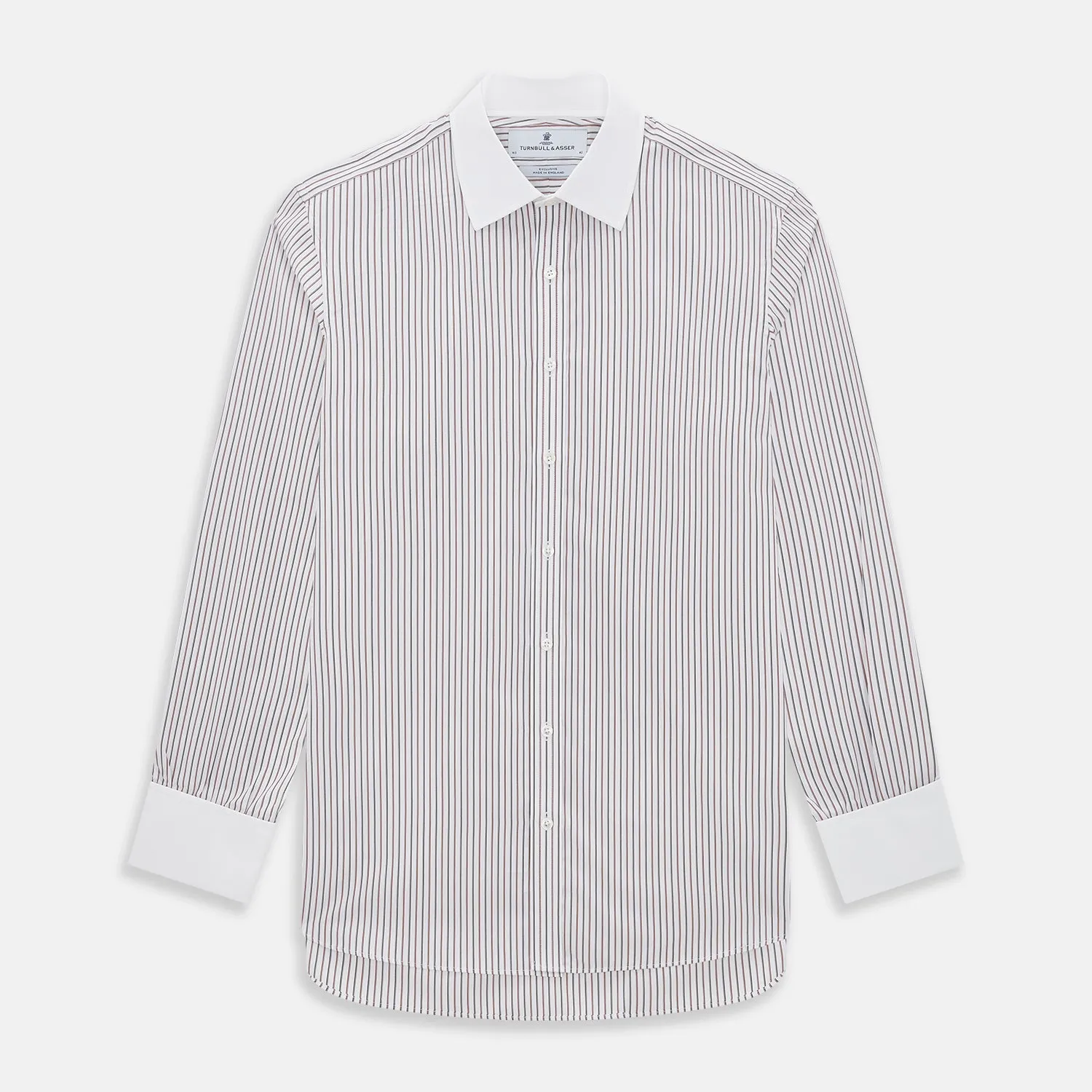 Red Double Stripe Mayfair Shirt with Contrast T&A Collar and Cuffs