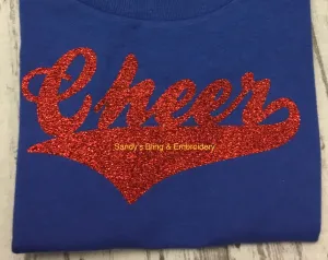 Royal Blue Cheer T-Shirt with Red Glitter Vinyl