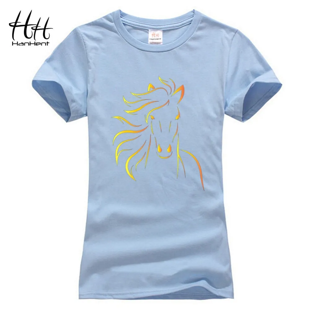 T-shirts HanHent Brand Design Print Horse Women Tshirt Girls Black T-Shirt