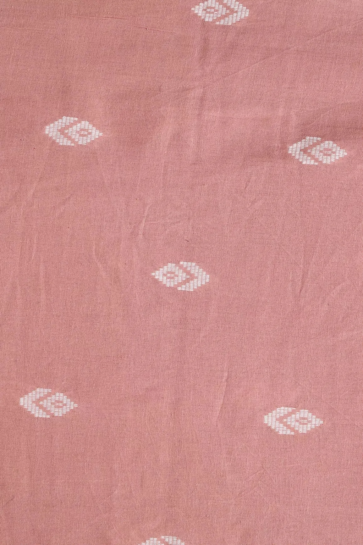 White And Dusty Peach Small Booti Pattern Handwoven Organic Cotton Fabric
